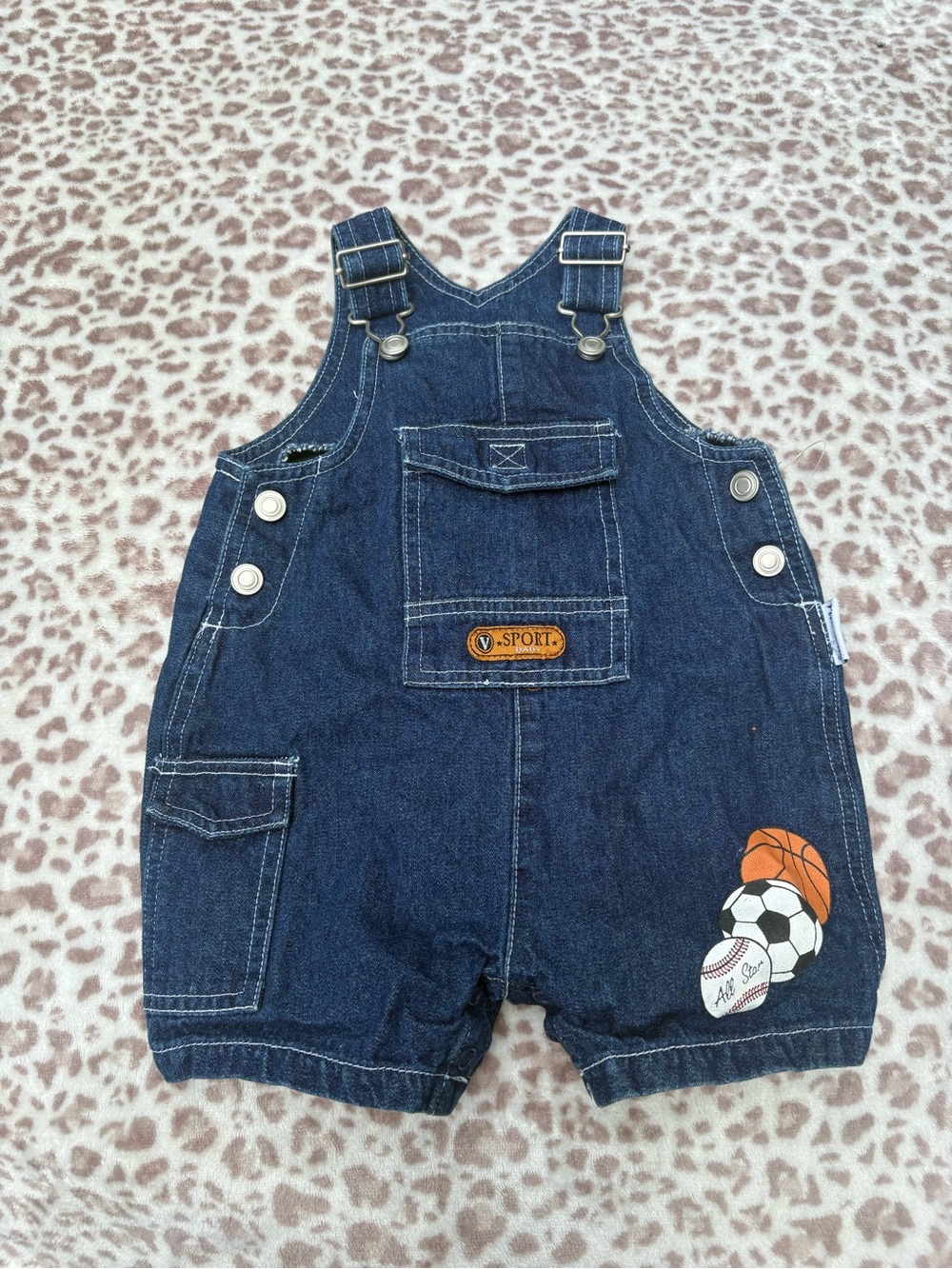 Vintage Vitamins Baby Navy Denim Short Overalls Size 18 Months